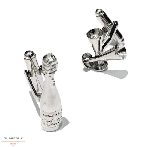 Champagne Bottle Glasses Cufflinks sharpcut