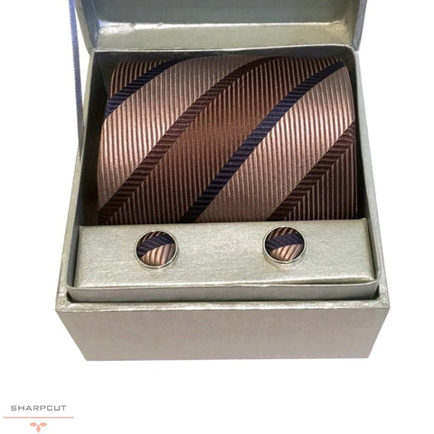 Brown Shades Pure Silk Tie & Cufflinks sharpcut