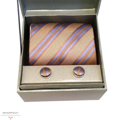 Brown Sky Pure Silk Tie & Cufflinks sharpcut