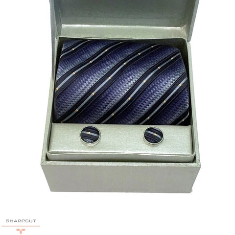 Distinct Navy Blue Pure Silk Tie & Cufflinks sharpcut