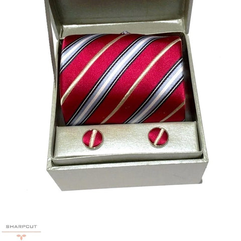 Hot Red Imola Pure Silk Tie & Cufflinks sharpcut