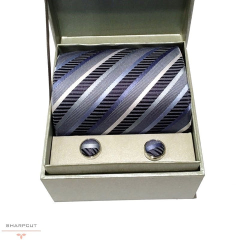 Latina Blue Pure Silk Tie & Cufflinks sharpcut