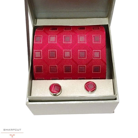 Mantua Red Pure Silk Tie & Cufflinks sharpcut