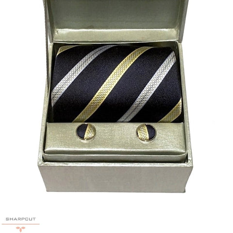 Montesilvano Dark Blue Pure Silk Tie & Cufflinks sharpcut