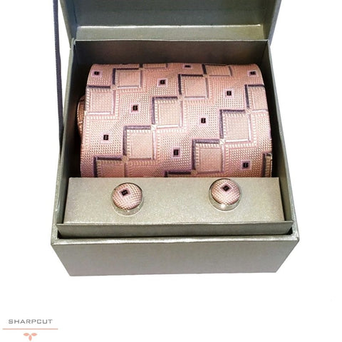 Pink Steps Pure Silk Tie & Cufflinks sharpcut