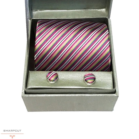 Pink Storm Pure Silk Tie & Cufflinks sharpcut