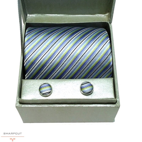 Purple Green Distinct Pure Silk Tie & Cufflinks sharpcut