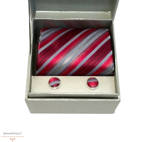 Red Etna Pure Silk Tie & Cufflinks sharpcut