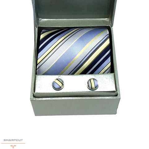 Yellow Verona Stripe Pure Silk Tie & Cufflinks sharpcut