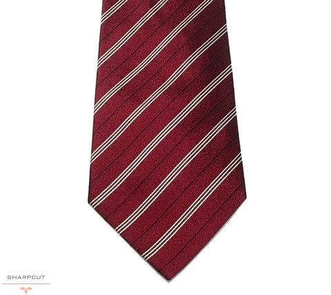 Dark Red Stripe Pure Silk Tie sharpcut