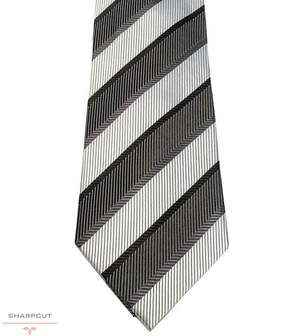 Industrial White Grey Pure Silk Tie sharpcut