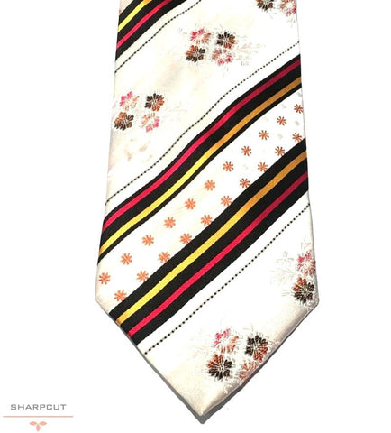 White Floral Art Pure Silk Tie sharpcut