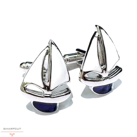 Sail Boat Blue Keel Cufflinks sharpcut